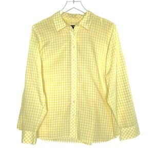 Talbots XL Petite Womens Yellow Check Gingham Button Front Shirt Long Sleeve